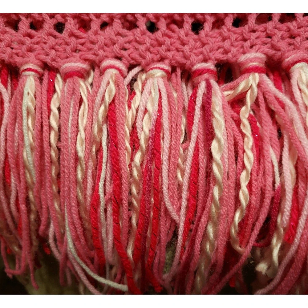 NEW Pink Hand Knitted Shawl Wrap Boho Fringe Cottage‎ Coquette Soft Girl Fairy